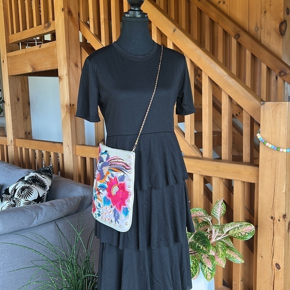 Jersey Black Tiered Dress, Size M/L - Picture 7 of 7